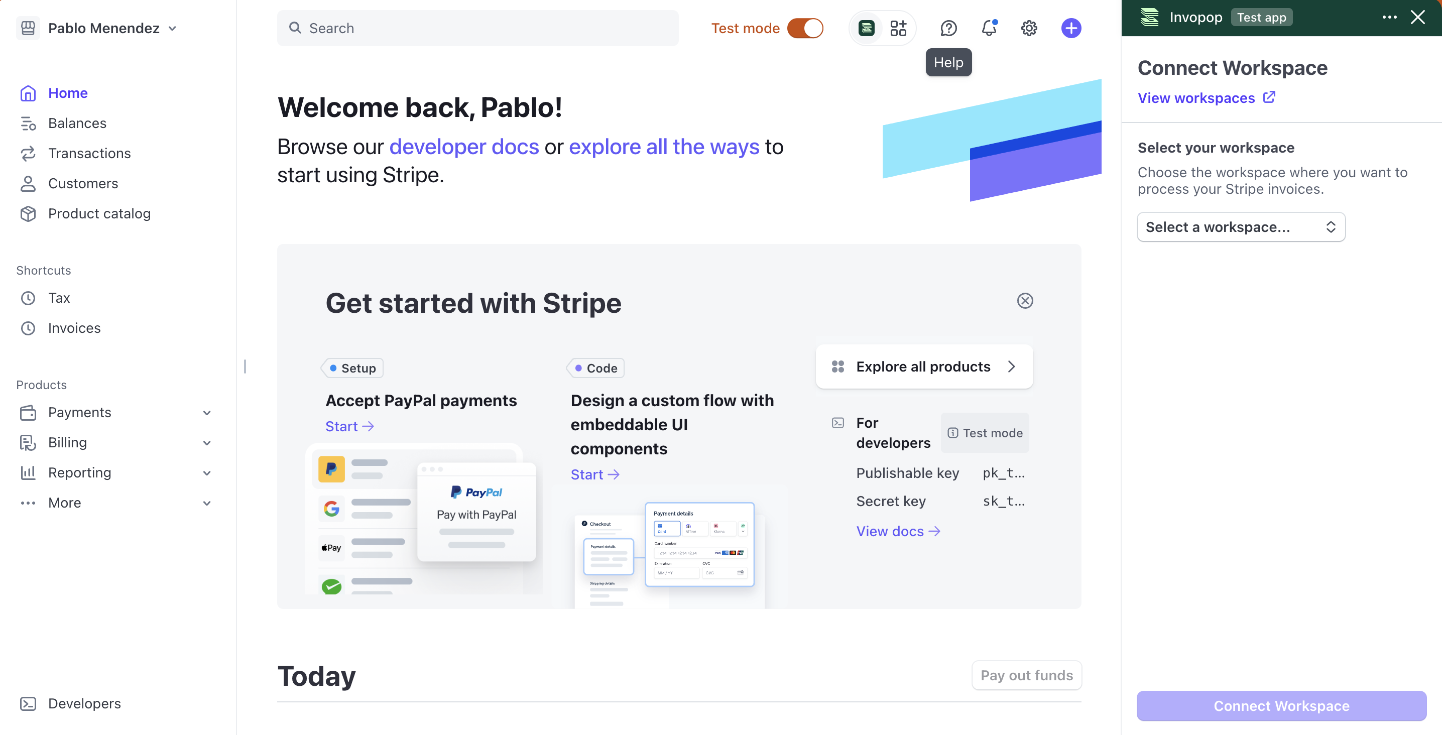Invopop app workspace selection